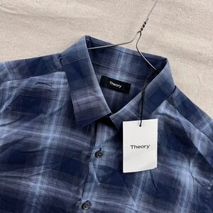 NWT $225 Theory Mens Irving Shade Flanella Plaid Button Down Shirt Baltic Multi
